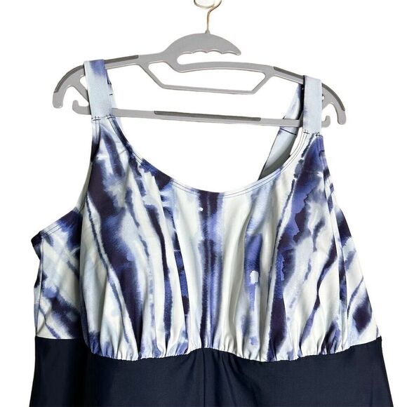 Avenue Women's Plus Size 22 Blue Tie-Dye Swimdress - Picture 2 of 9